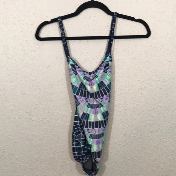 Speedo “Mosaic Maze” Relay Back Power Flex One-Piece Swimsuit size 10 - Picture 1 of 9